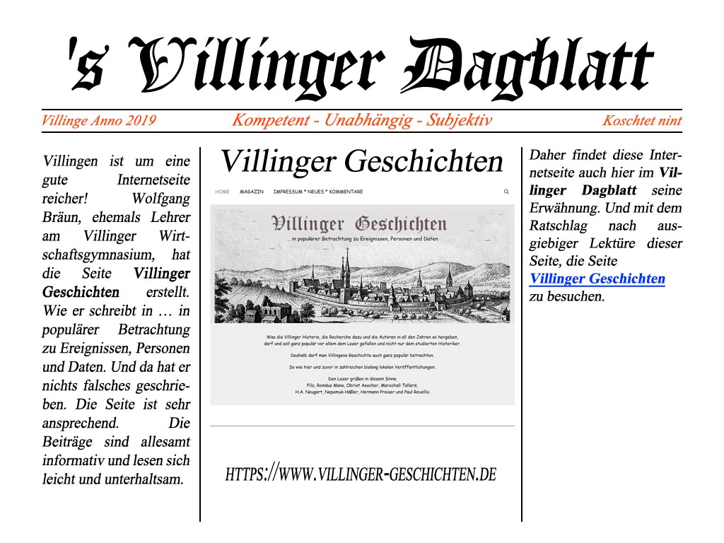 villinger dagblatt Villinger Geschichten